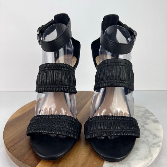 VINCE CAMUTO Leather KANITTA Black Ankle Strap Open Toes Stiletto Heels Size 9.5 - Picture 5 of 11